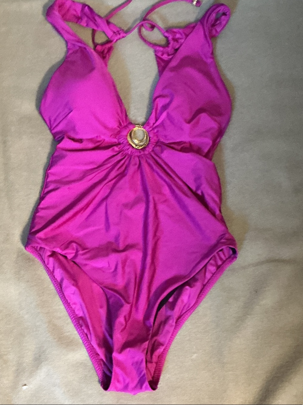 Bright Magenta One-Piece Swimsuit with Decorative Center Ring